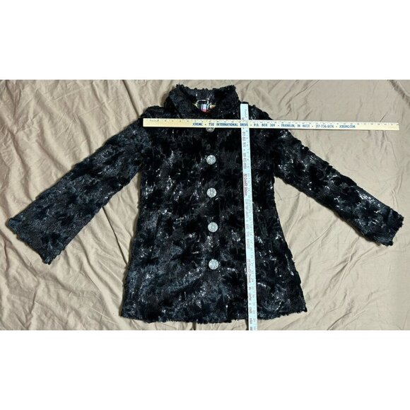 Isle Faux Fur Black Coat Textured Women's Medium Dressy Formal Goth - Picture 2 of 9